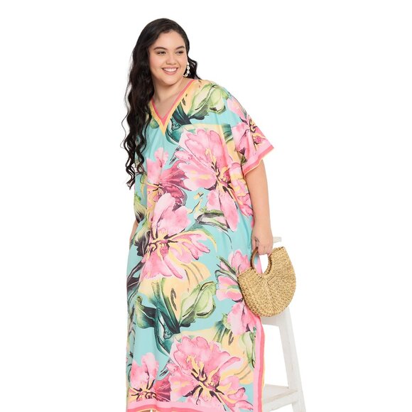 Gypsie Blu Loose Caftan Dress Long Maxi Cover Up Dresses Kimono Sleeve for Women - Picture 9 of 9